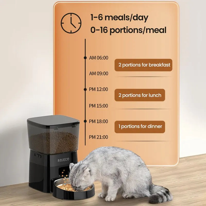ROJECO Automatic Cat Feeder with Programmable Timer - Smart Dry Food Dispenser for Cats or Small Dogs