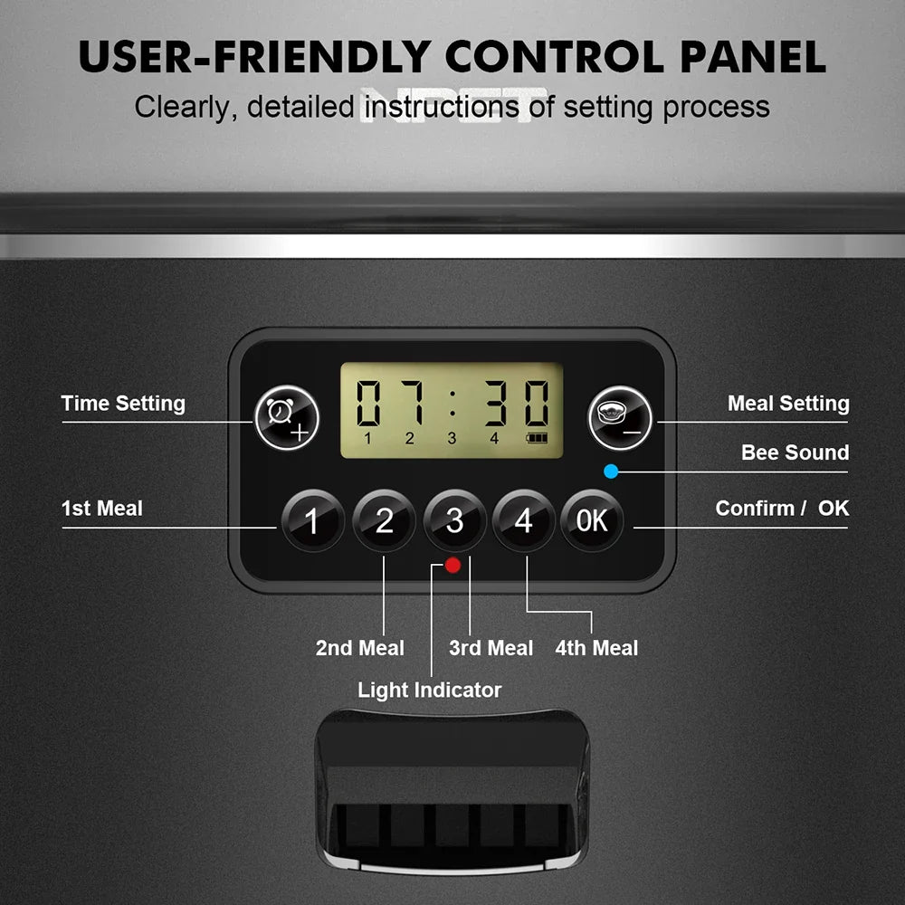 NPET 4L Automatic smart pet feeder for cats dogs multiple pets with stainless steel bowl Customize healthy food 1-9 portions