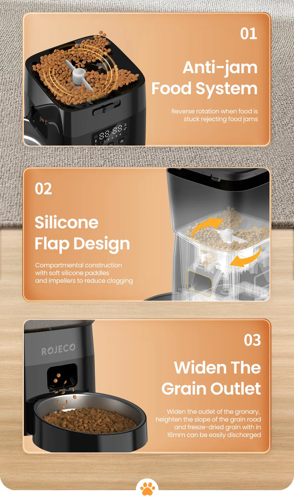 ROJECO Automatic Cat Feeder with Programmable Timer - Smart Dry Food Dispenser for Cats or Small Dogs