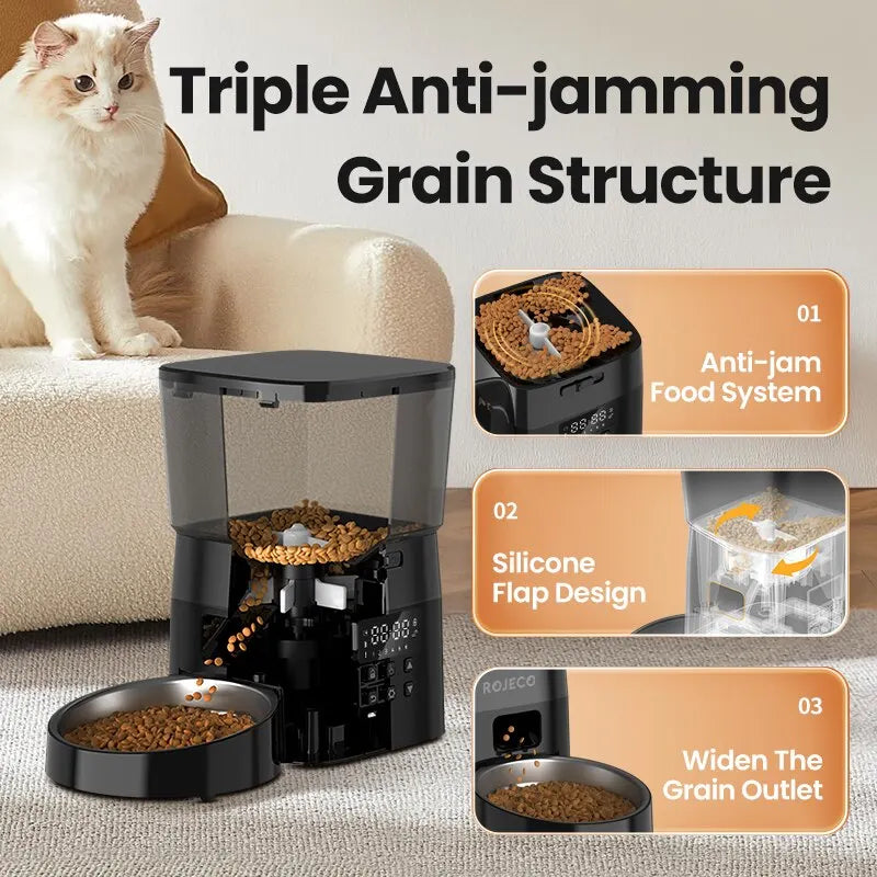 ROJECO Automatic Cat Feeder with Programmable Timer - Smart Dry Food Dispenser for Cats or Small Dogs