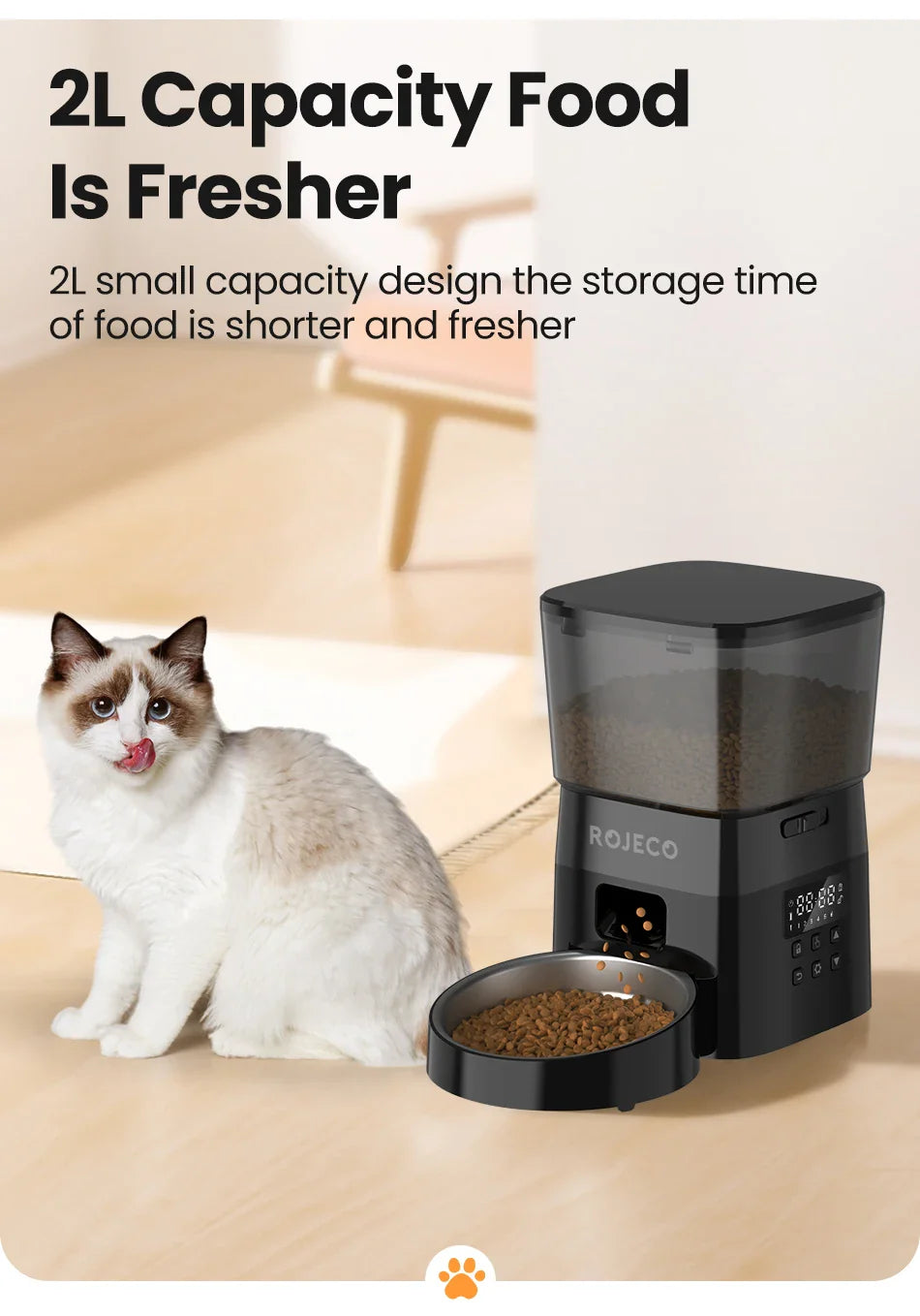 ROJECO Automatic Cat Feeder with Programmable Timer - Smart Dry Food Dispenser for Cats or Small Dogs