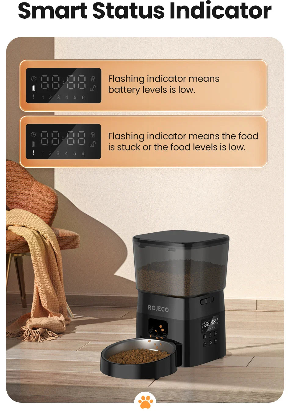 ROJECO Automatic Cat Feeder with Programmable Timer - Smart Dry Food Dispenser for Cats or Small Dogs